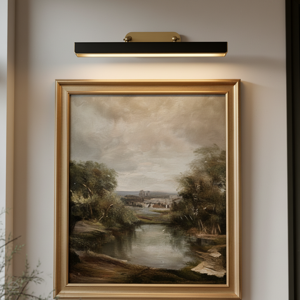 Duża obrazówka LED Valise Picture - Vintage mosiądz, skóra smokingowa, Alora