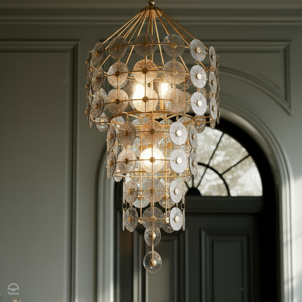 Lampa wisząca Meridian - 9 źródeł światła - Przecierane złoto, Quintiesse