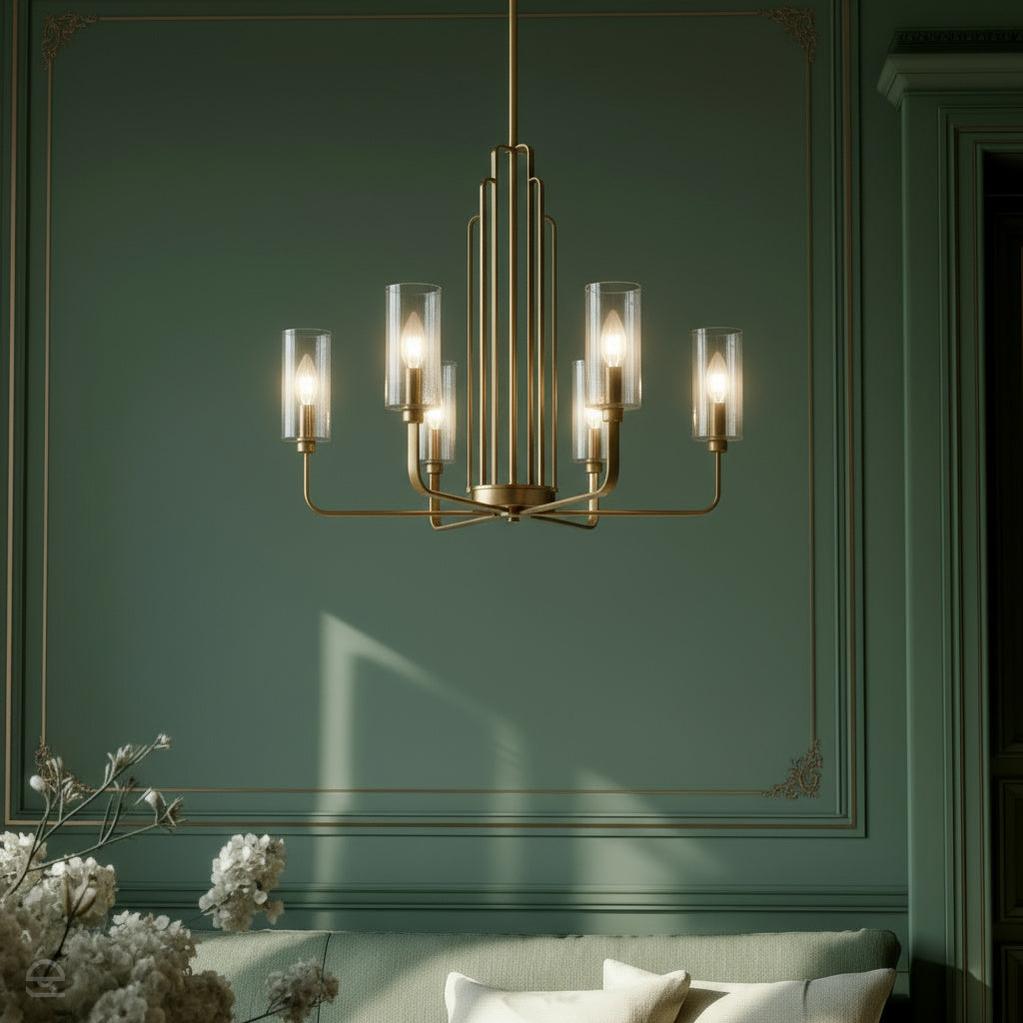 Żyrandol Kimrose - 6 źródeł światła - Szczotkowany naturalny mosiądz