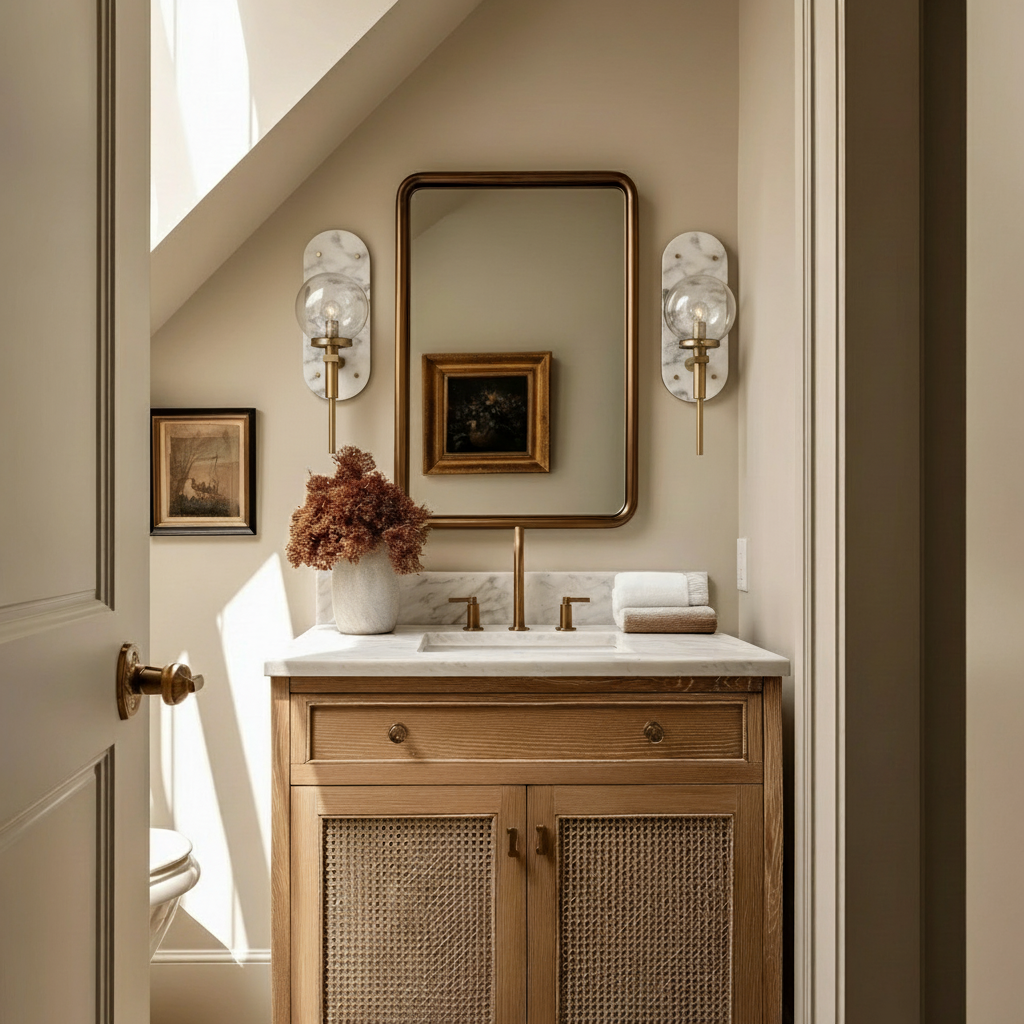 Kinkiet Gilda mosiądz ze szklanym kloszem do łazienki z imitacją alabastru