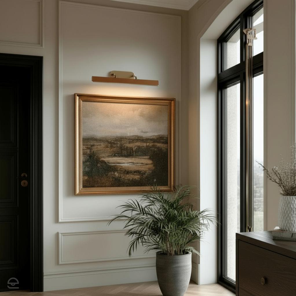 Duża obrazówka LED Valise Picture - Vintage mosiądz, skóra koniakowa, Alora