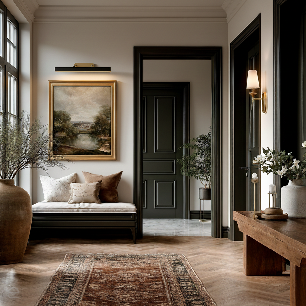 Duża obrazówka LED Valise Picture - Vintage mosiądz, skóra smokingowa, Alora