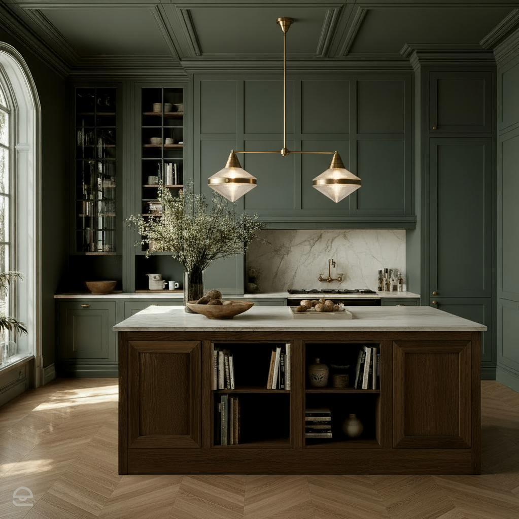 Lampa wyspowa Willard - 2 źródła światła - Vintage mosiądz, Alora