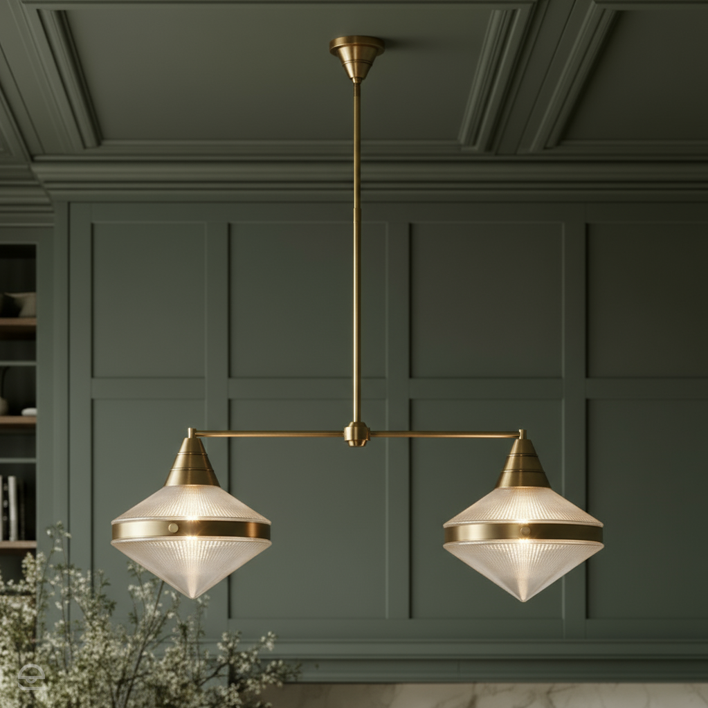 Lampa wyspowa Willard - 2 źródła światła - Vintage mosiądz, Alora