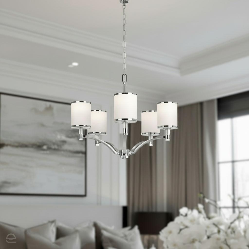 Luksusowy żyrandol chrom/nikiel/szkło w stylu nowojorskim Prospect (5 kloszy)