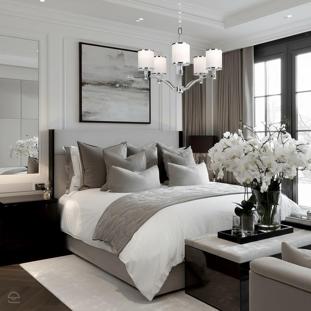 Luksusowy żyrandol chrom/nikiel/szkło w stylu nowojorskim Prospect (5 kloszy)