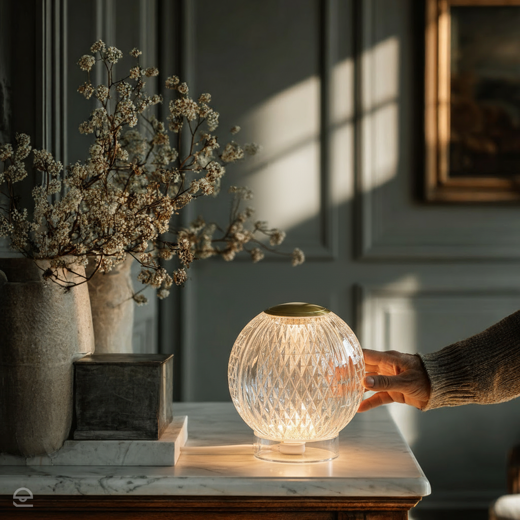 Mała lampa stołowa LED Marni - Naturalny mosiądz, Alora