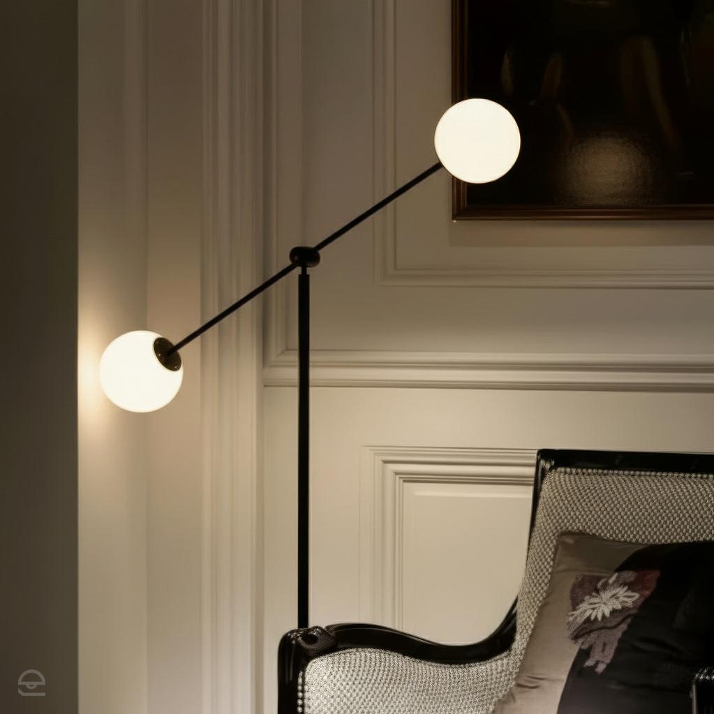 Nowoczesna lampa regulowana, podłogowa, mleczne kule 2x14cm (E14) Aldex (Ohio) 1081A1