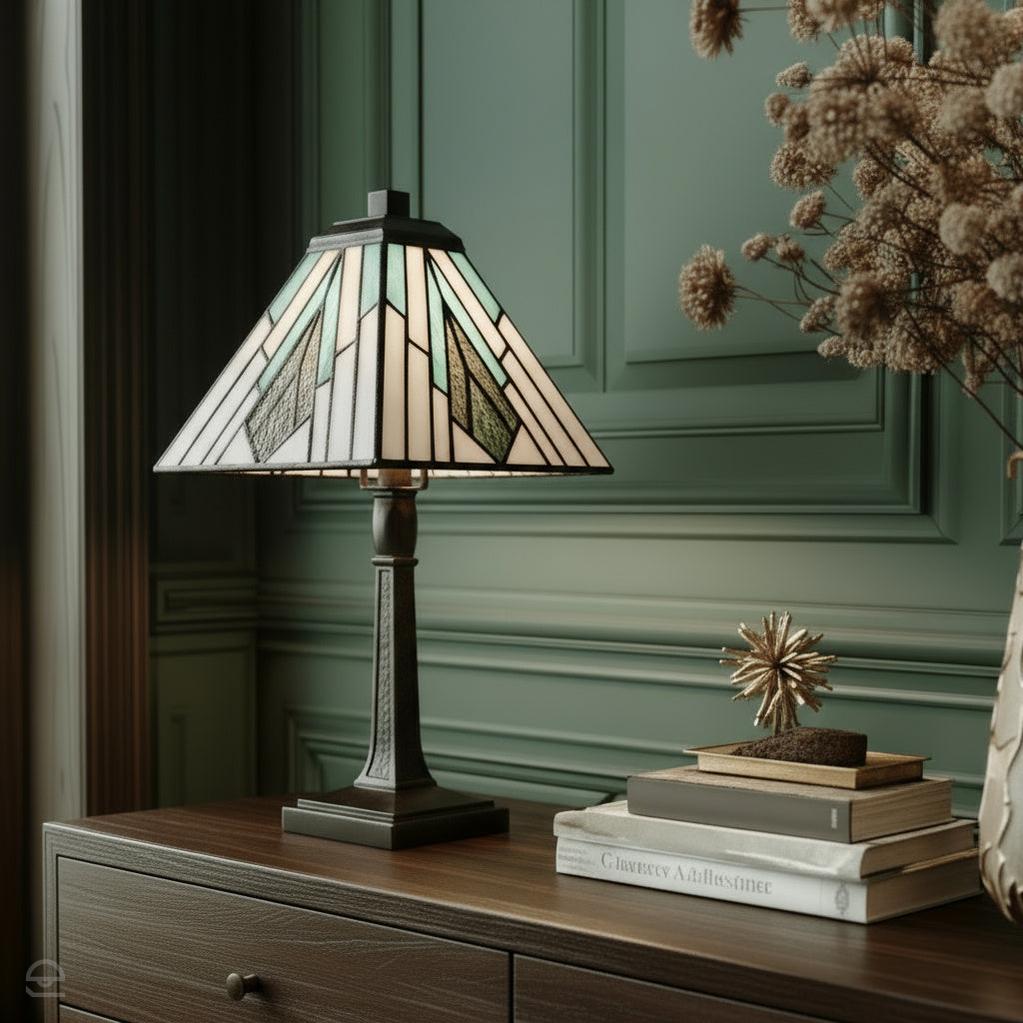 Średnia lampa stołowa Alderley w stylu Tiffany (Vintage brąz)