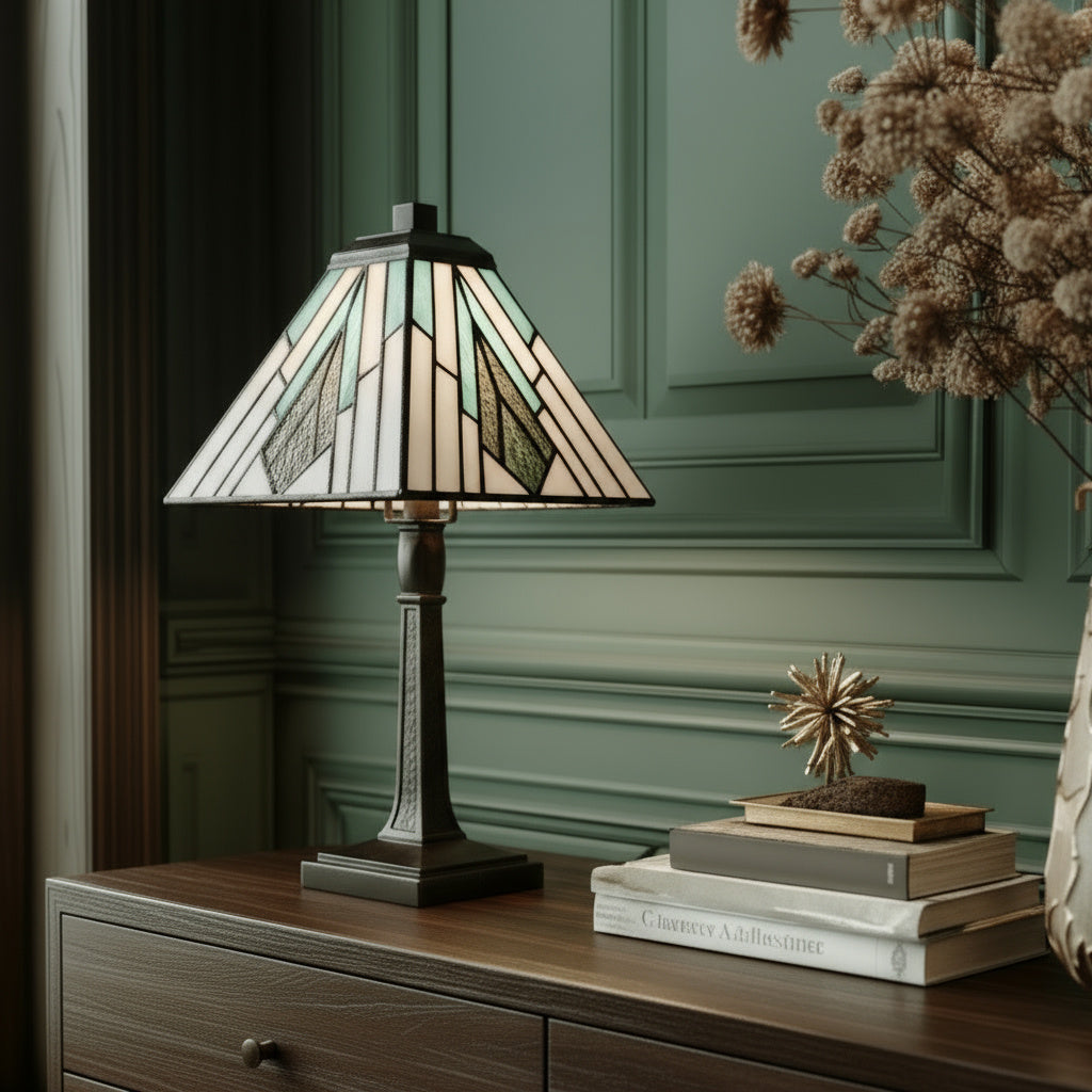 Średnia lampa stołowa Alderley w stylu Tiffany (Vintage brąz)