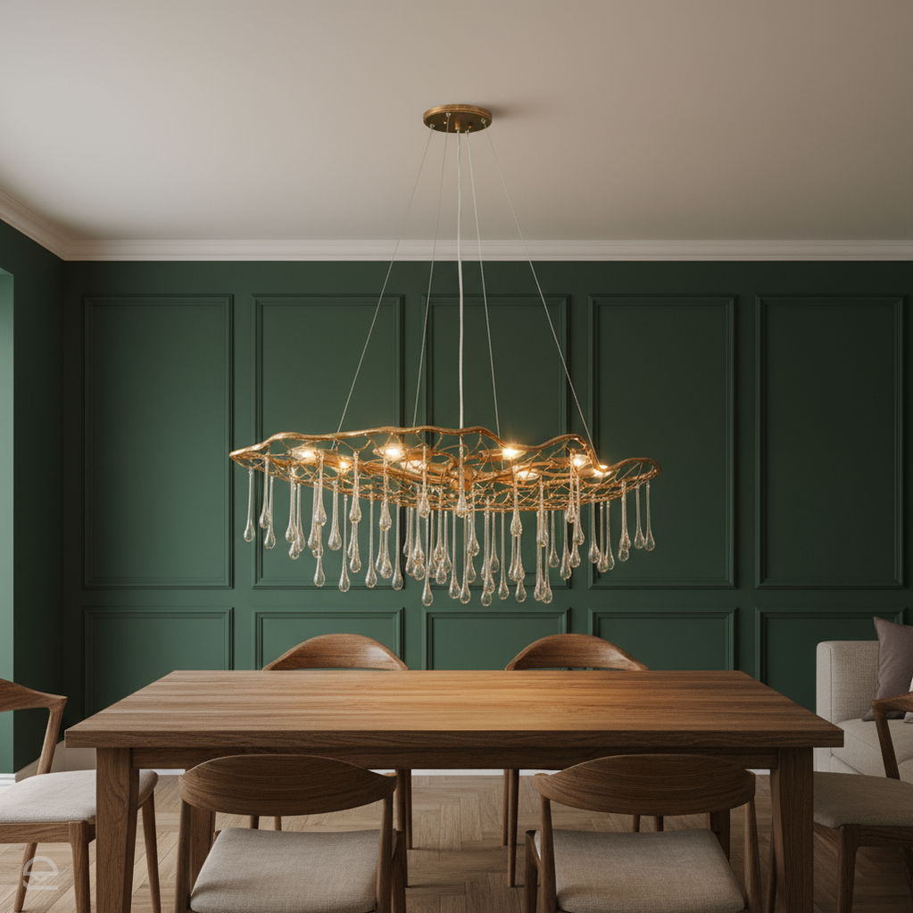 Złota lampa wisząca Laguna z kropelkami wody - 8 źródeł światła