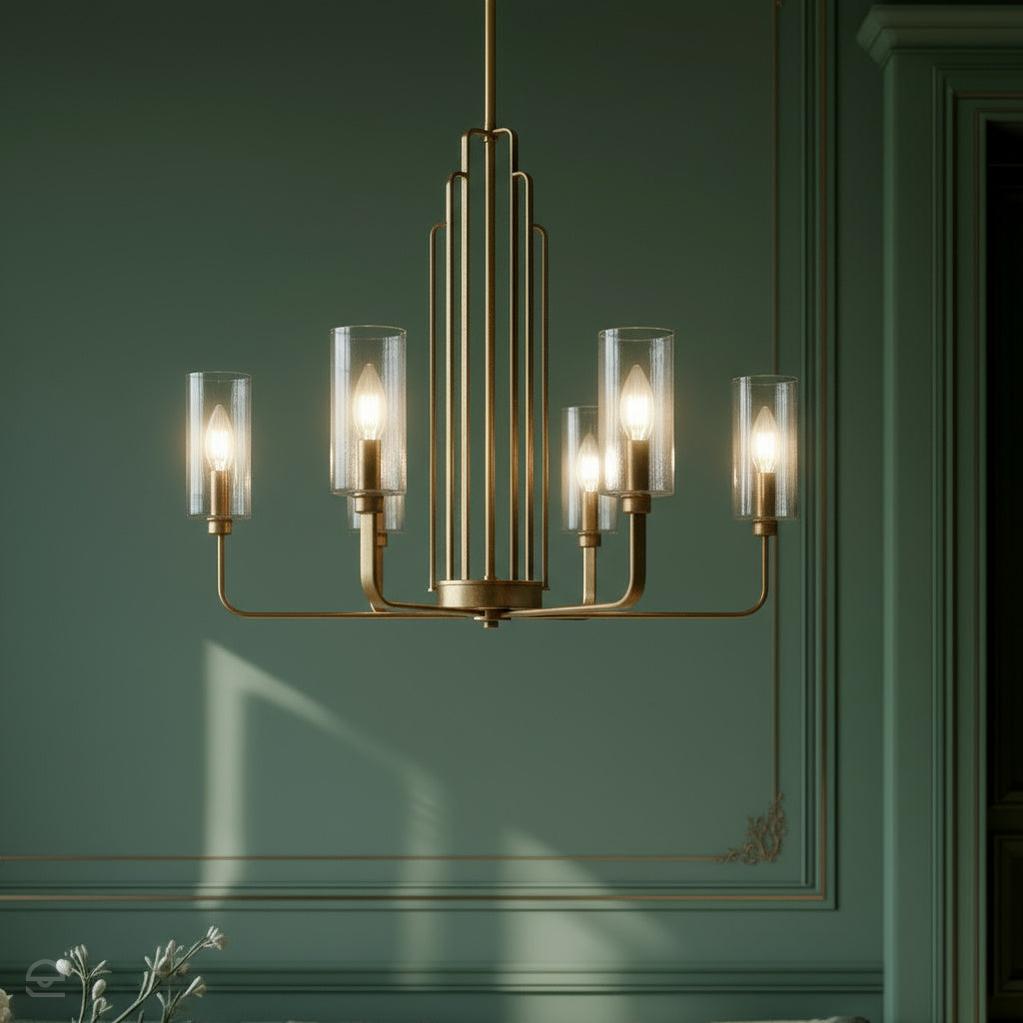 Żyrandol Kimrose - 6 źródeł światła - Szczotkowany naturalny mosiądz