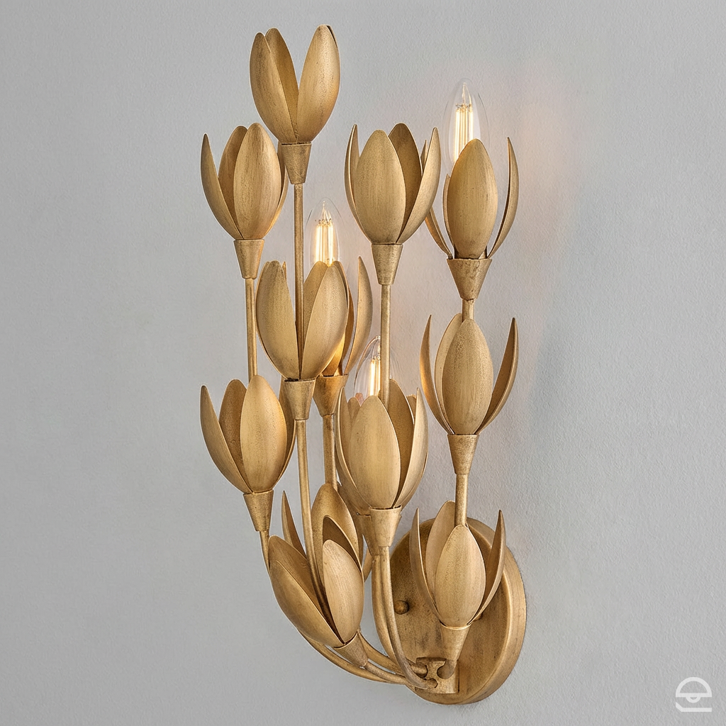 Flora – kinkiet z motywem kwiatowym, oksydowane złoto