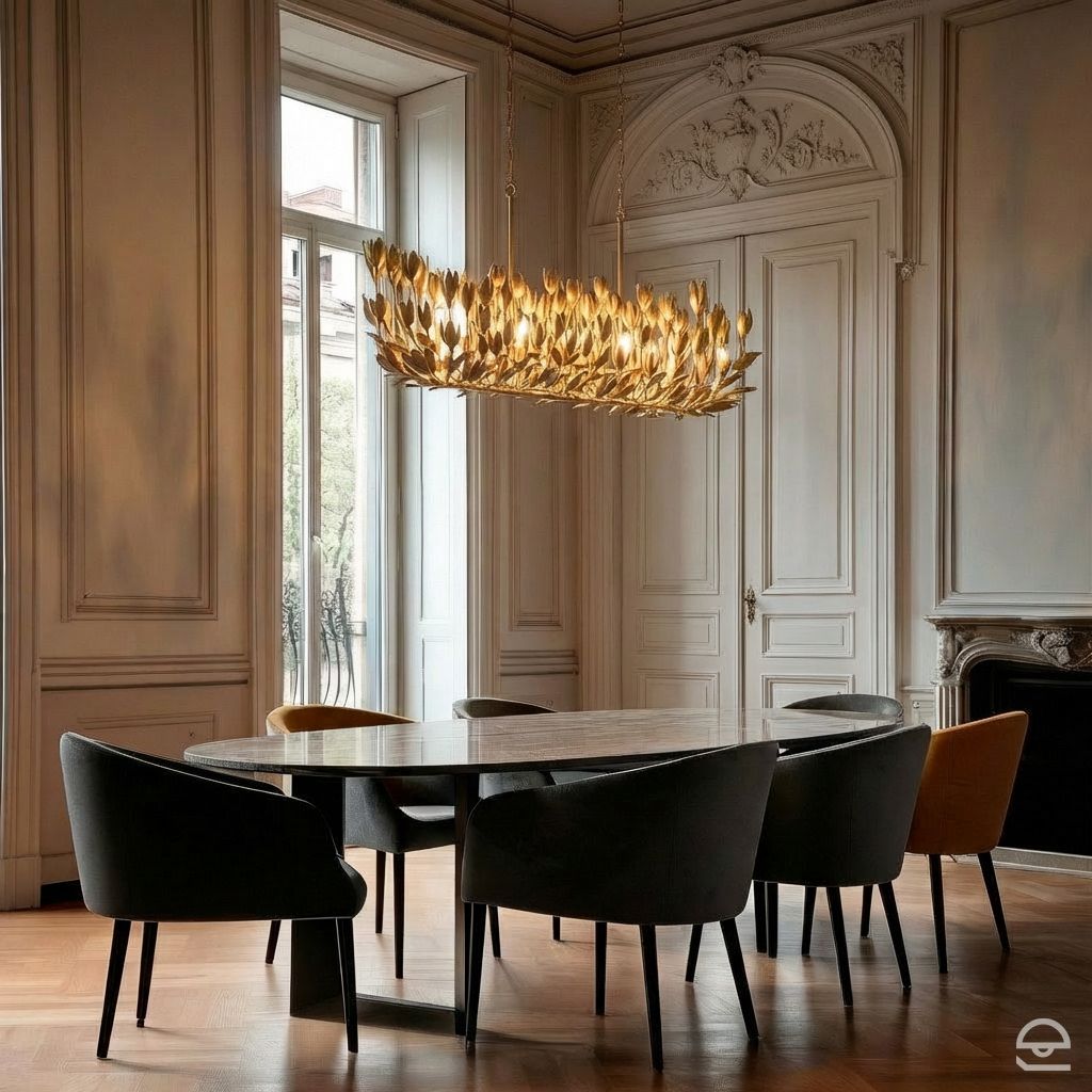 Flora Large – podłużna lampa wisząca z motywem kwiatowym, oksydowane złoto