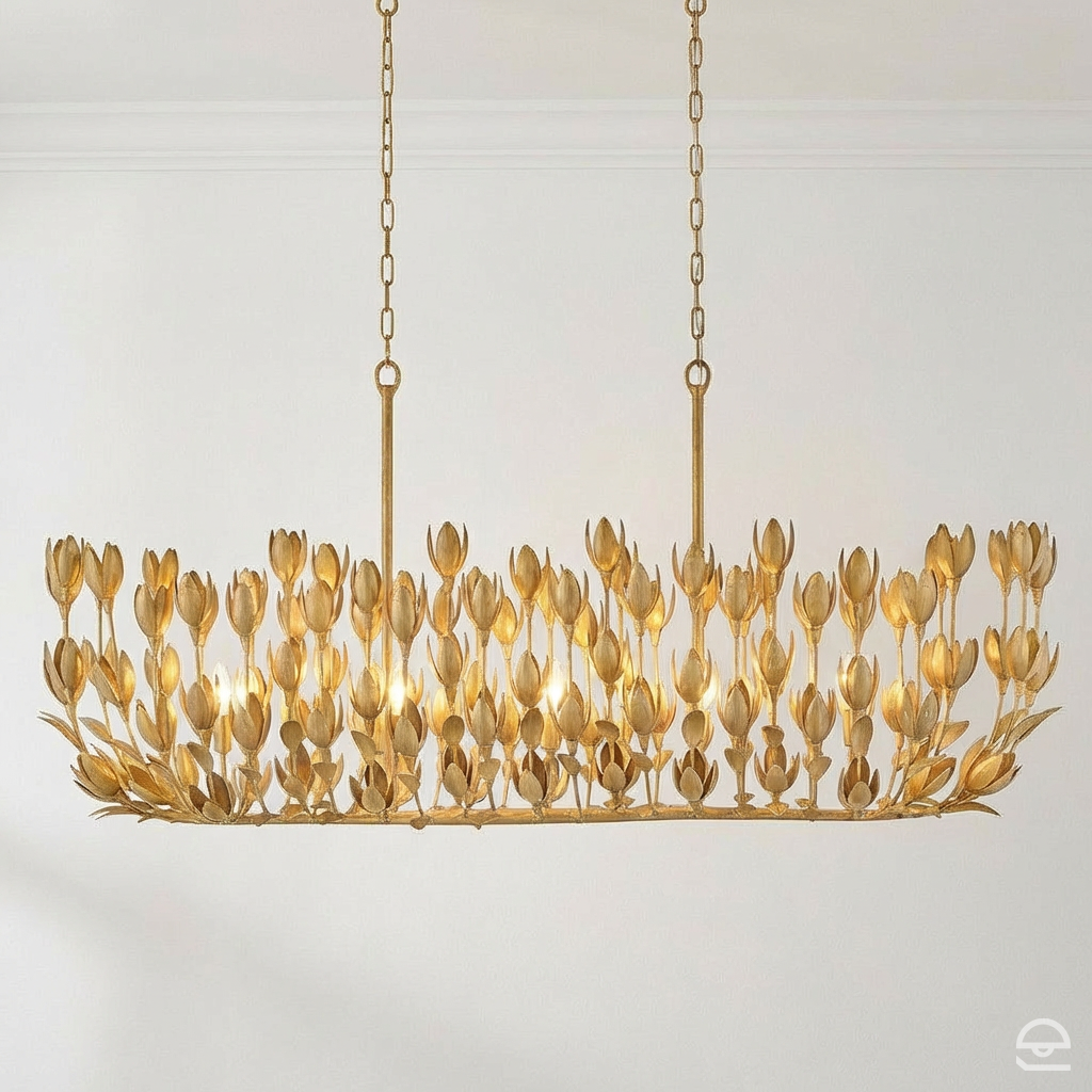 Flora Large – podłużna lampa wisząca z motywem kwiatowym, oksydowane złoto