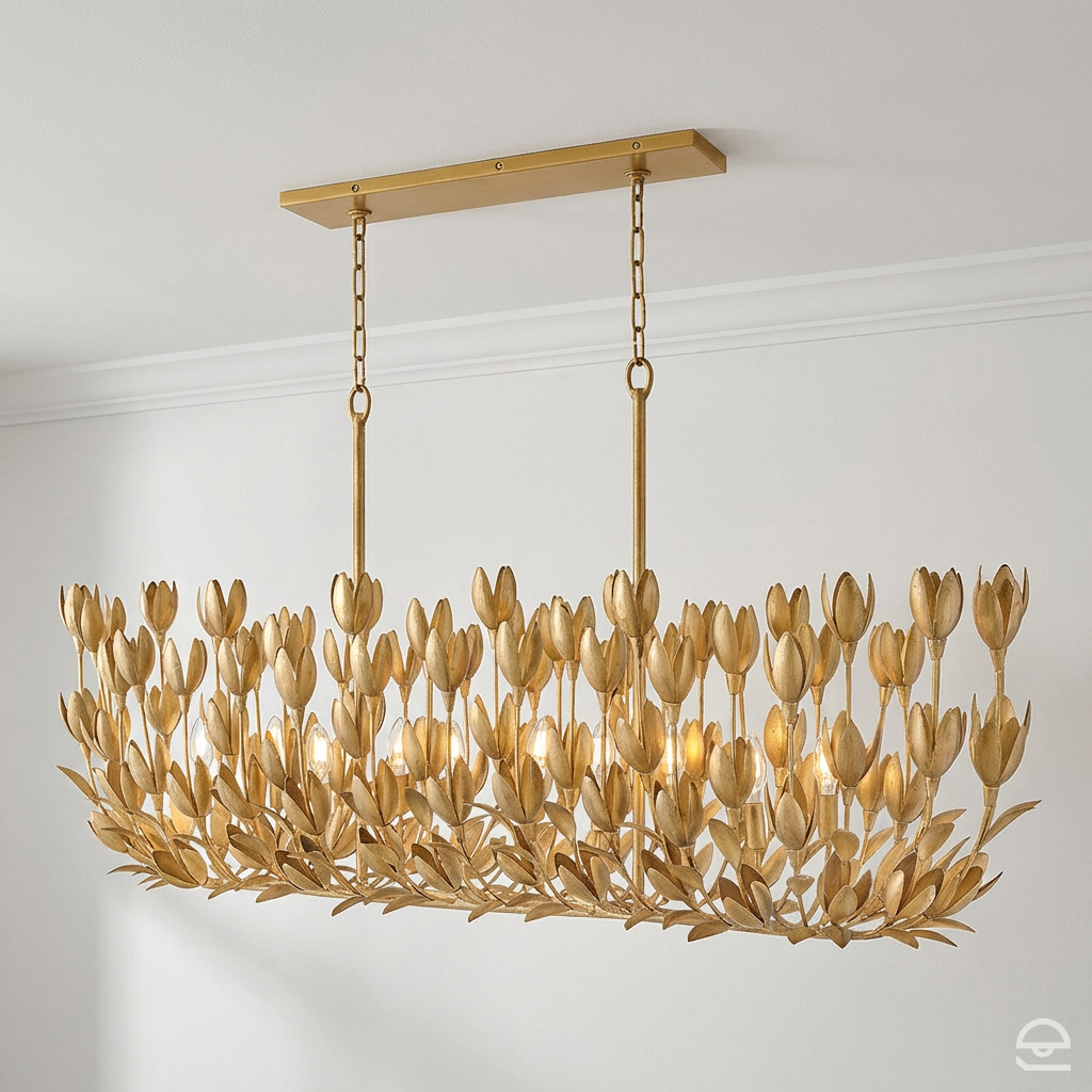 Flora Large – podłużna lampa wisząca z motywem kwiatowym, oksydowane złoto