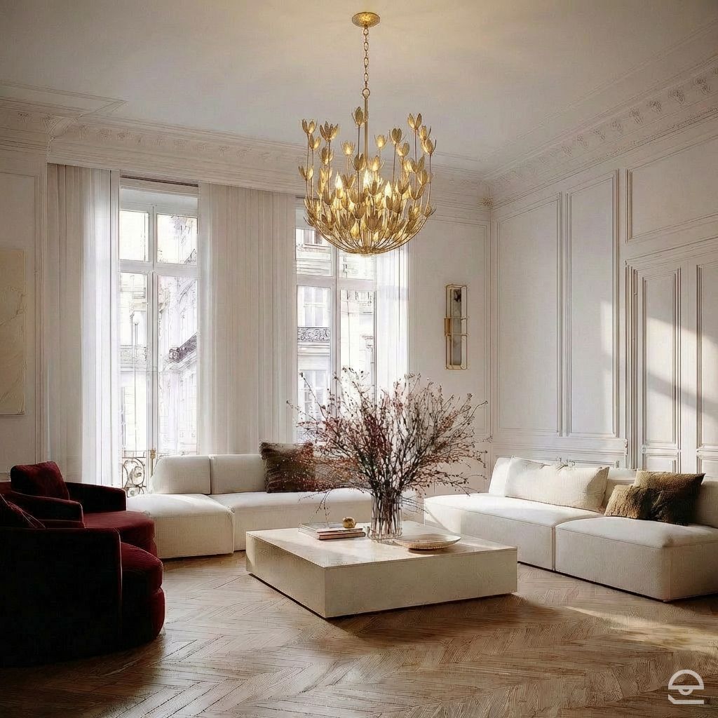 Flora Medium – żyrandol z motywem kwiatowym, oksydowane złoto