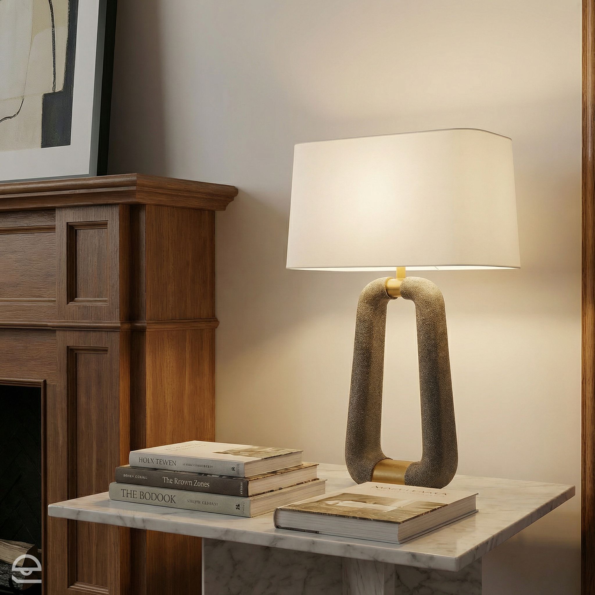 Gianni – lampa stołowa z grafitowego ricestone, antyczny mosiądz