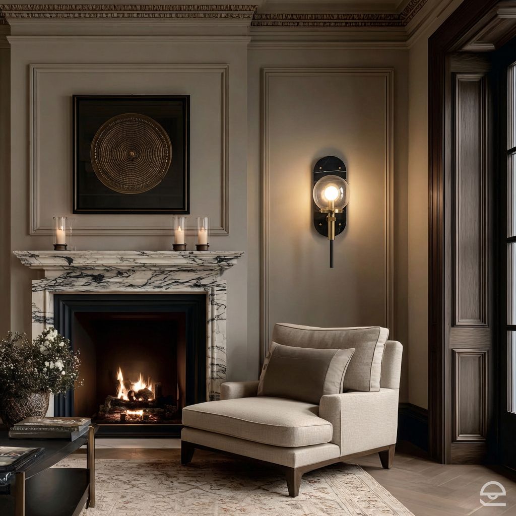 Gilda – mosiężny kinkiet z kulą i czarnym marmurem