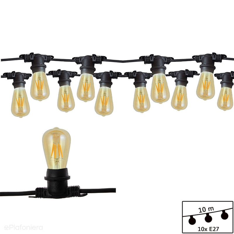 Girlanda zewnętrzna 10m/20m (E27, LED Edison 4W 2000K) lampa ogrodowa, weselna (Kobo S)