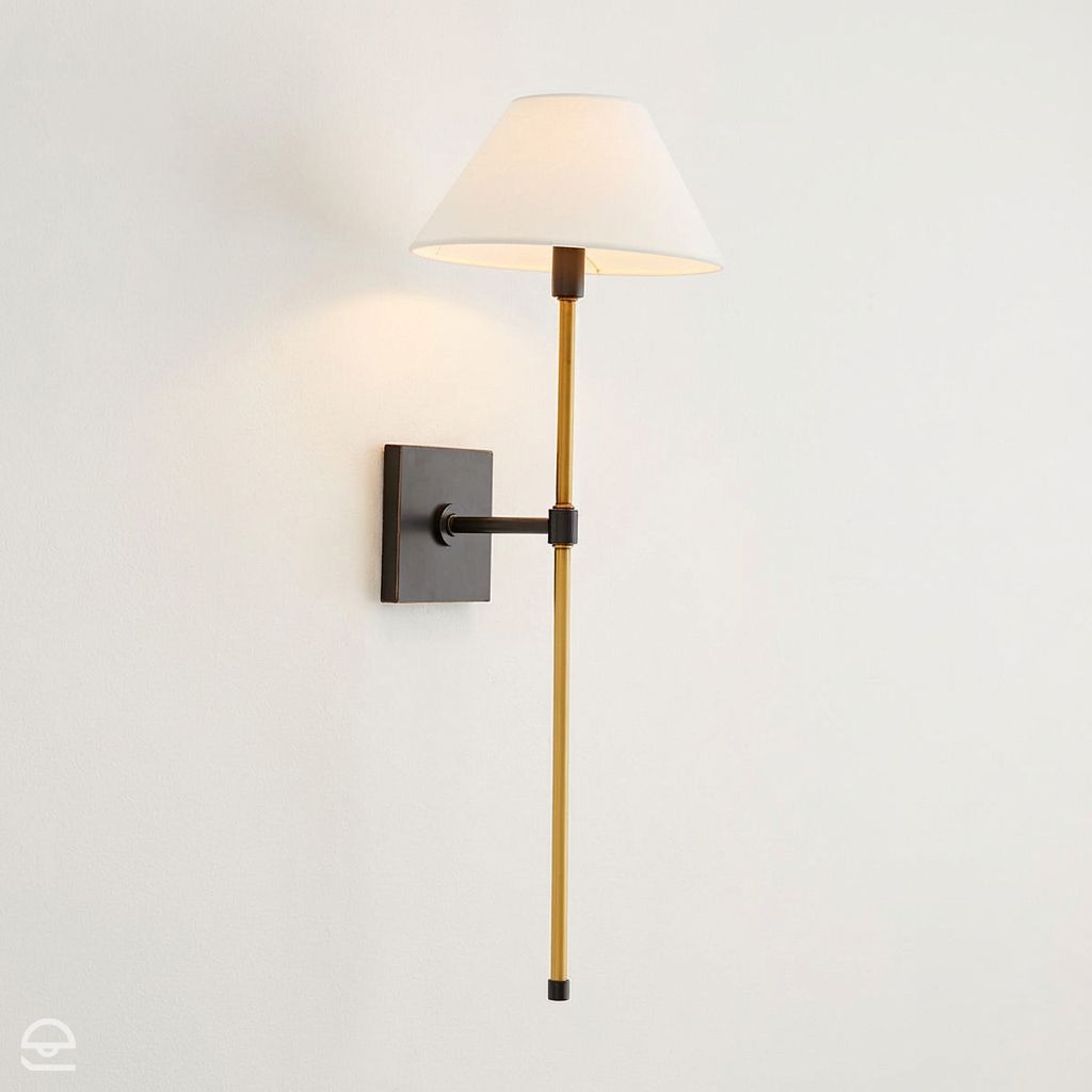 Havana – kinkiet na smukłym ramieniu, lniany abażur