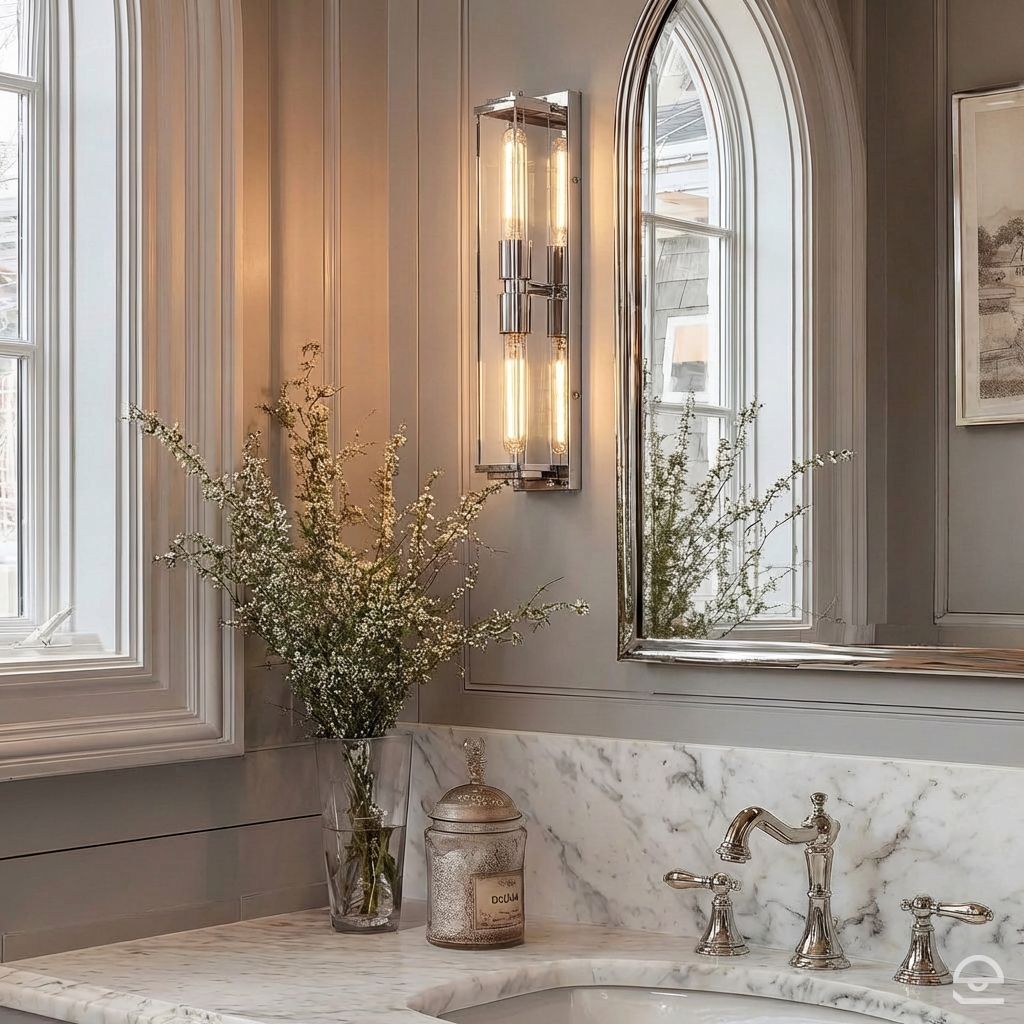 Henri – nowoczesny kinkiet z dwiema żarówkami, polerowany chrom