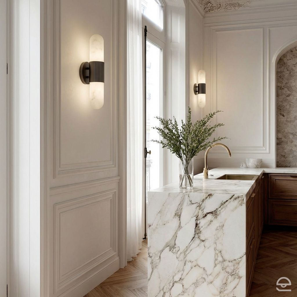 Ibiza Medium – kinkiet LED z efektem alabastru, oksydowana czerń