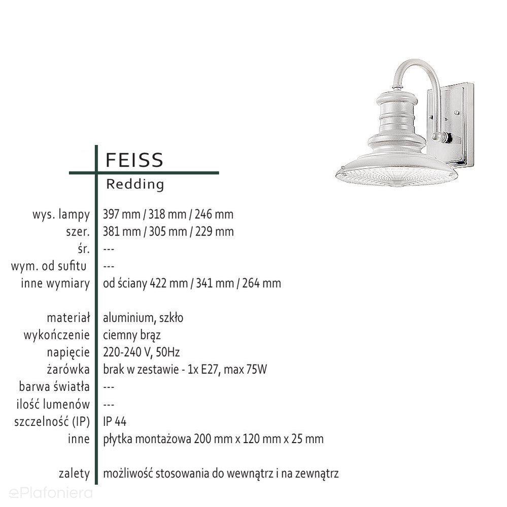 Industrialna lampa ścienna Redding do domu i ogrodu z IP 44 (23/30/38cm) - Feiss (1xE27)