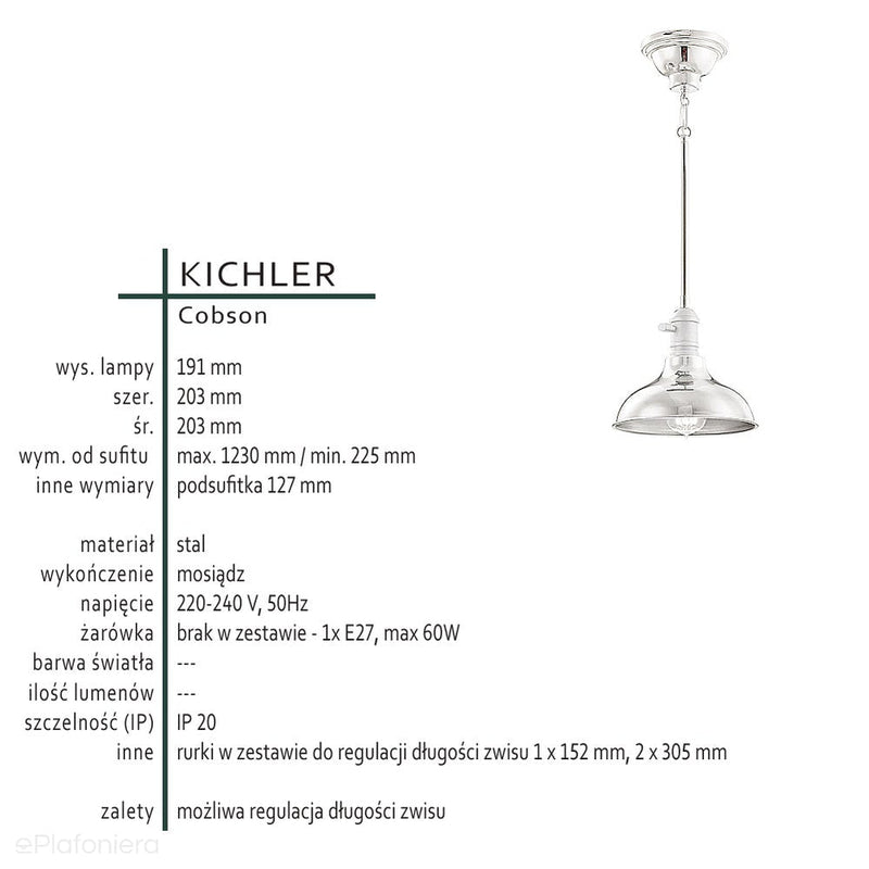 Industrialna lampa wisząca 20cm (mosiądz) do kuchni salonu kawiarni (1xE27) Kichler (Cobson)