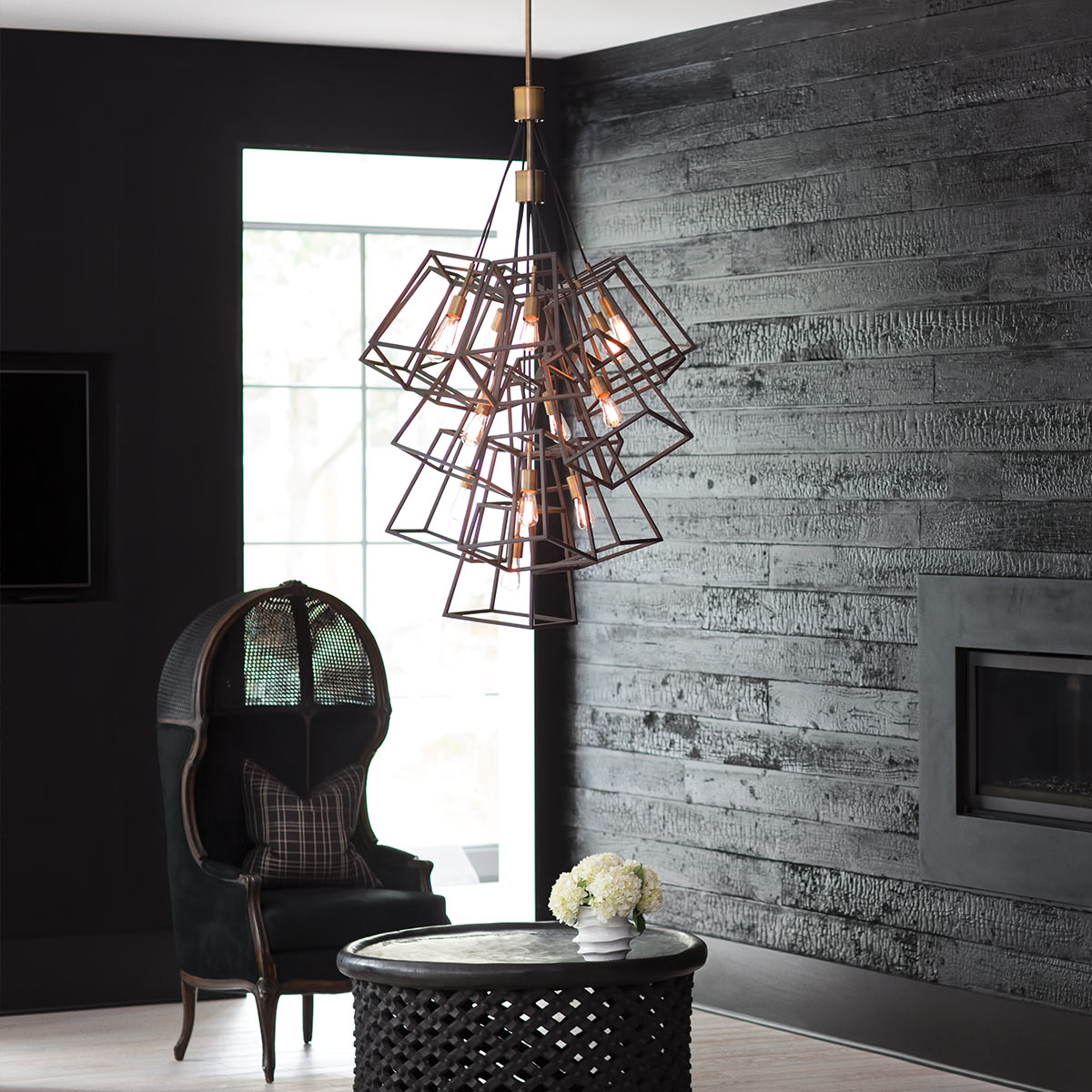 Industrialna (metalowa klatka-brąz) lampa wisząca - żyrandol, 13xE27,do salonu kuchni, Hinkley (Fulton)