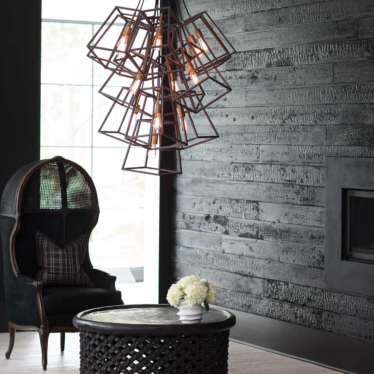 Industrialna (metalowa klatka-brąz) lampa wisząca - żyrandol, 13xE27,do salonu kuchni, Hinkley (Fulton)