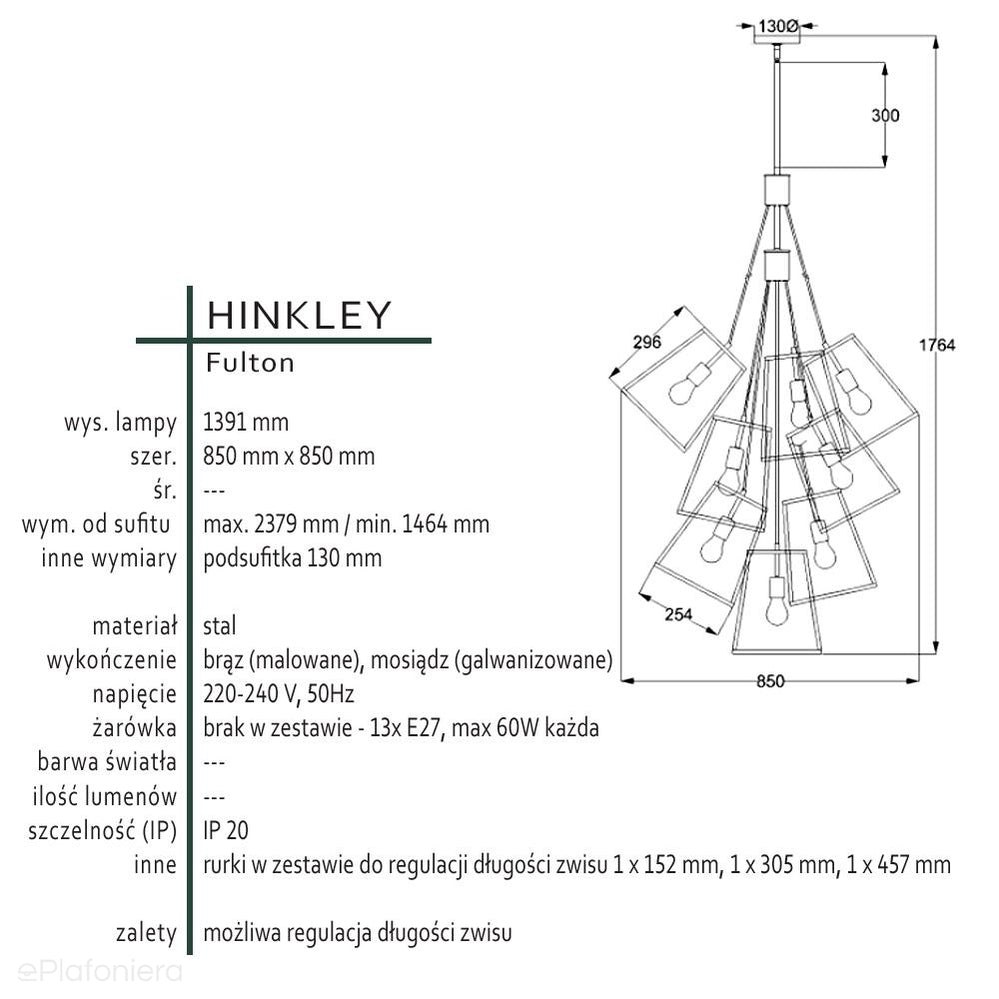 Industrialna (metalowa klatka-brąz) lampa wisząca - żyrandol, 13xE27,do salonu kuchni, Hinkley (Fulton)