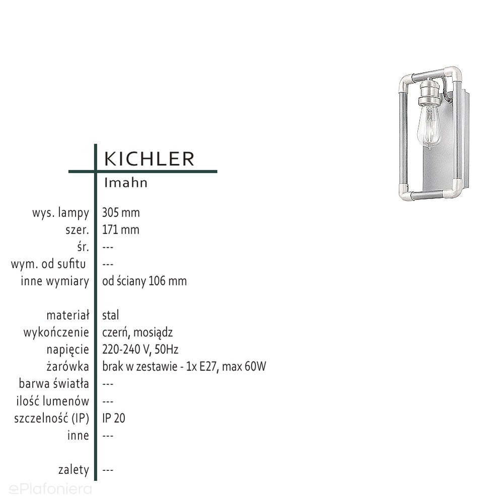Industrialny czarny kinkiet - Kichler, Imahn