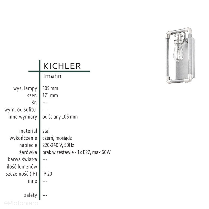 Industrialny czarny kinkiet - Kichler, Imahn