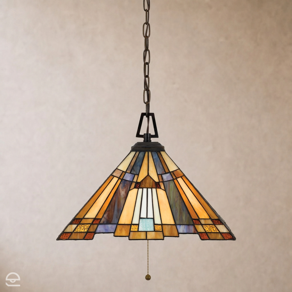 Inglenook Medium – witrażowa lampa wisząca na łańcuchu, ciemny brąz Ø43
