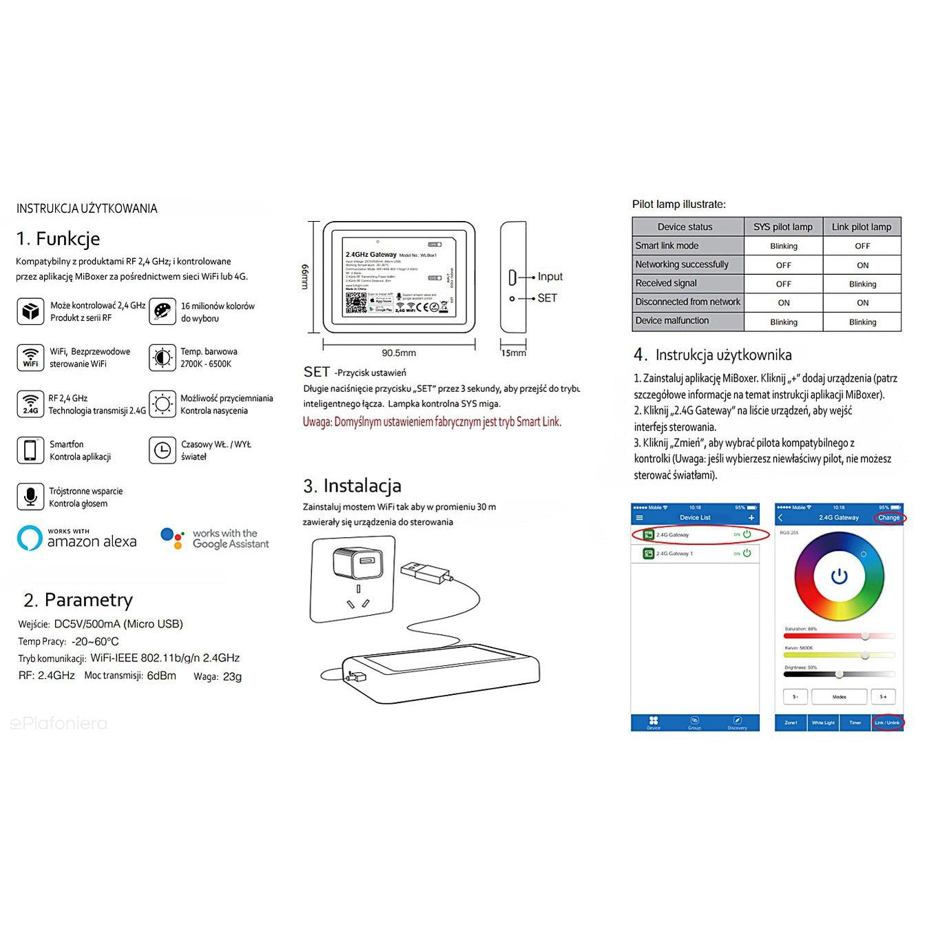 Inteligentny mostek 2,4GHz (WiFi-Smart) do sterowania RGB - AKCESORIA systemu 12V LED Polned (8814404)