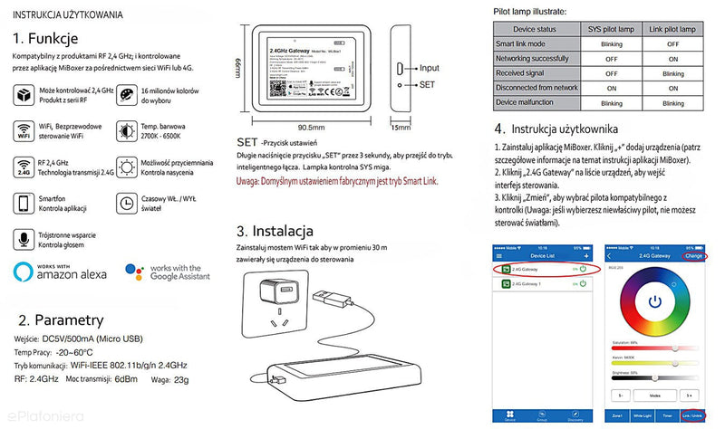 Inteligentny mostek 2,4GHz (WiFi-Smart) do sterowania RGB - AKCESORIA systemu 12V LED Polned (8814404)