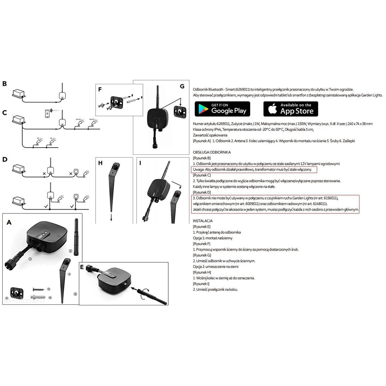Inteligentny odbiornik Bluetooth - Smart (IP 44) - AKCESORIA systemu 12V LED Polned (6269011)