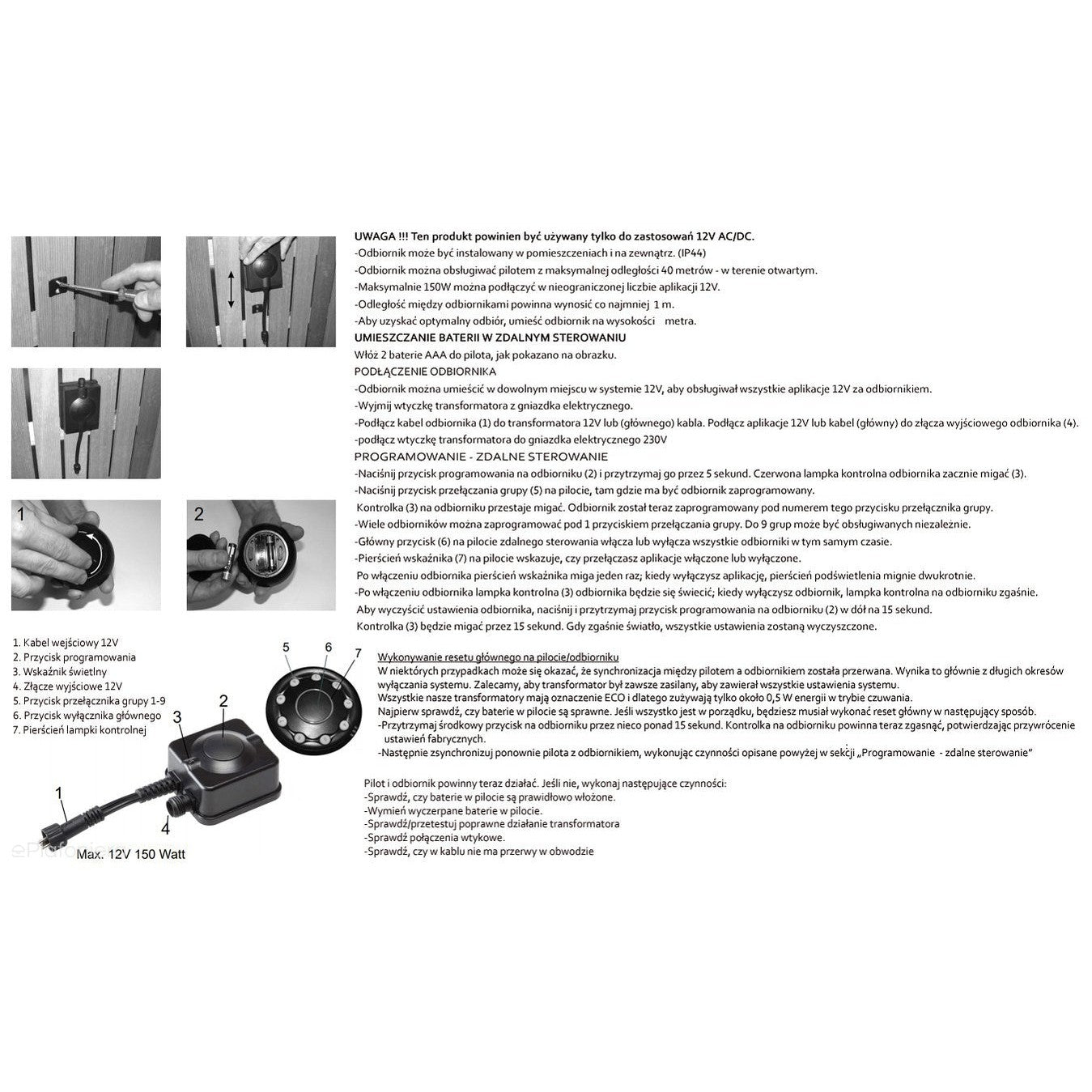 Inteligentny odbiornik radiowy + pilot (IP 44) - AKCESORIA systemu 12V LED Polned (6148011)