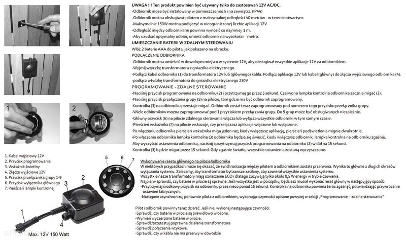 Inteligentny odbiornik radiowy + pilot (IP 44) - AKCESORIA systemu 12V LED Polned (6148011)