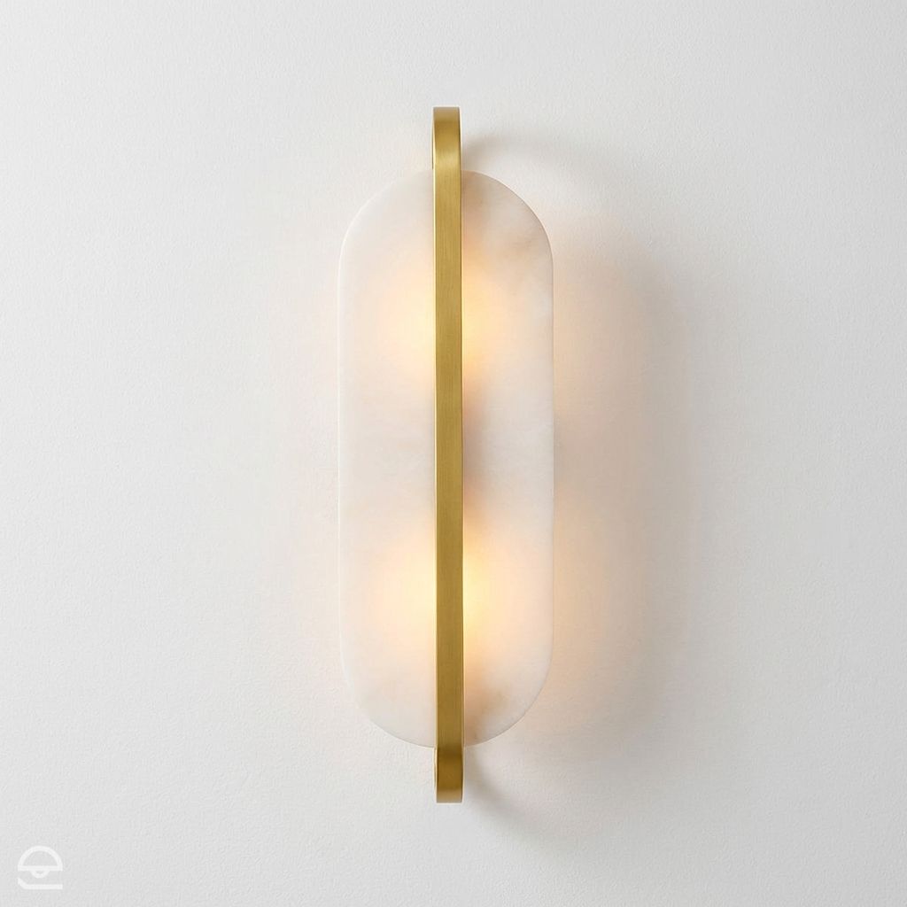 Julius – kinkiet z białego alabastru, antyczny mosiądz