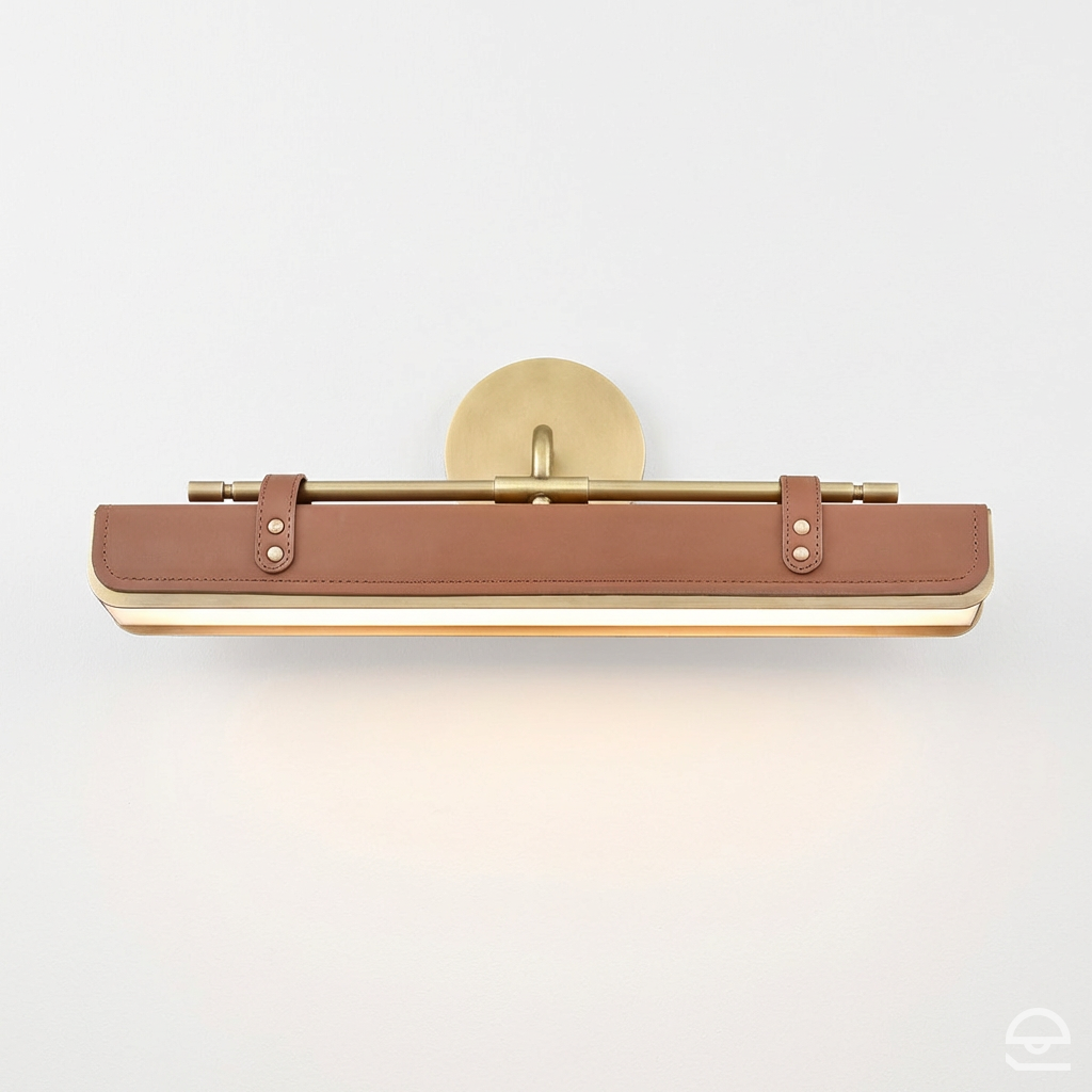 Kinkiet LED Valise - Vintage mosiądz, skóra koniakowa, Alora