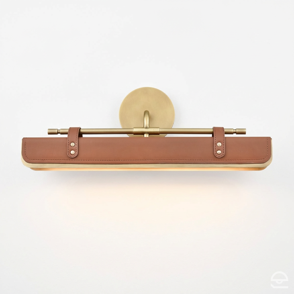 Kinkiet LED Valise - Vintage mosiądz, skóra koniakowa, Alora