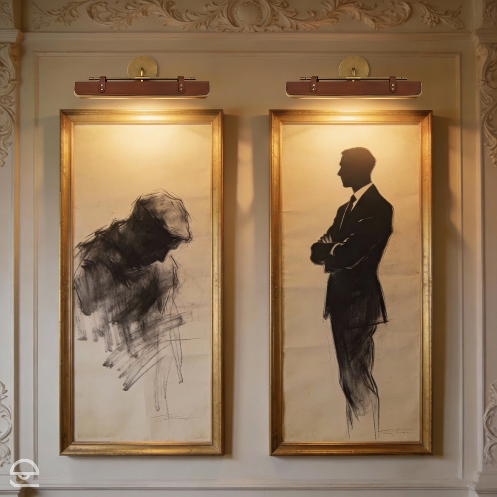 Kinkiet LED Valise - Vintage mosiądz, skóra koniakowa, Alora