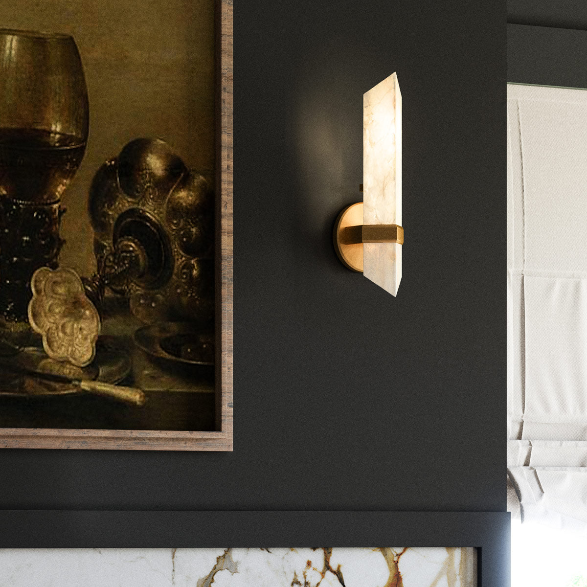 Kinkiet Valencia - 1 źródło światła - Vintage mosiądz, Alora - ePlafoniera.pl