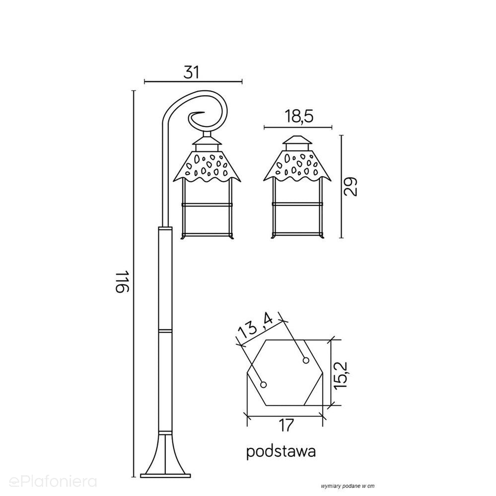 Klasyczna latarnia, czarna lampa zewnętrzna ogrodowa (stojąca 146/116/86cm, 1x E27) SU-MA (Cadiz)