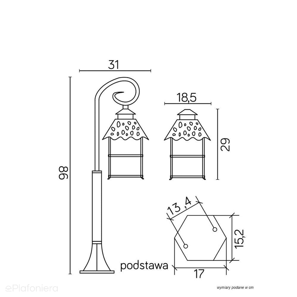 Klasyczna latarnia, czarna lampa zewnętrzna ogrodowa (stojąca 146/116/86cm, 1x E27) SU-MA (Cadiz)