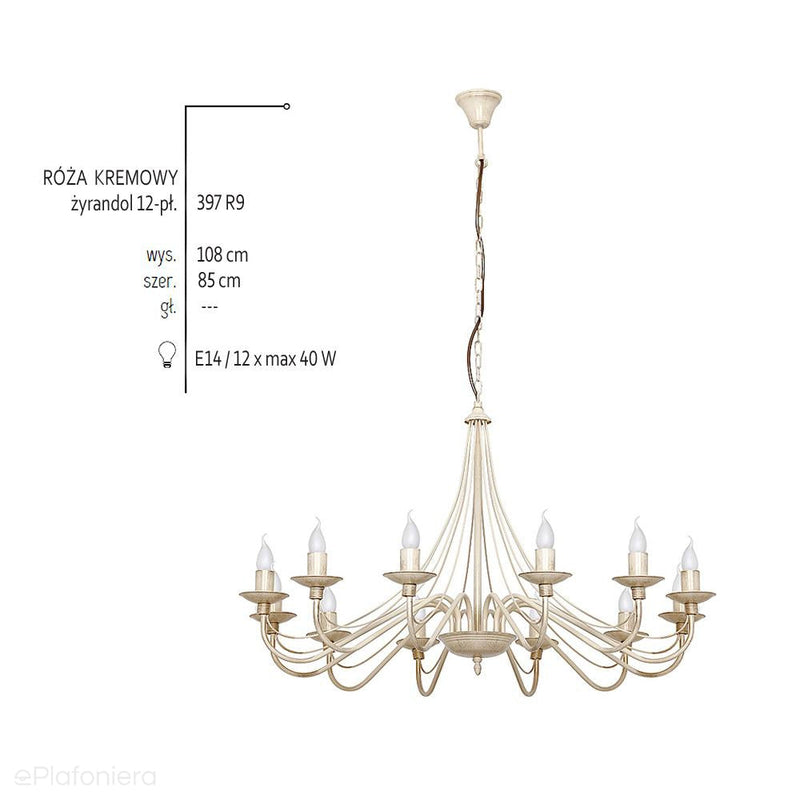 Kremowa lampa wisząca - świecznik, żyrandol 12xE14, Aldex (Róża) 397R9 - ePlafoniera