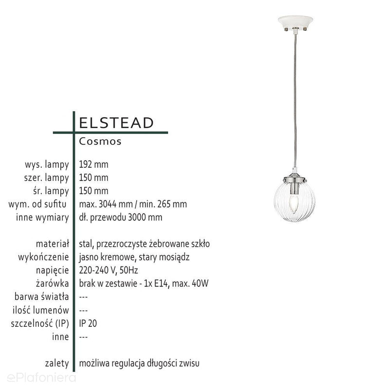 Kremowa lampa wisząca - szklana kula (1xE14) do salonu sypialni kuchni Elstead (Cosmos)