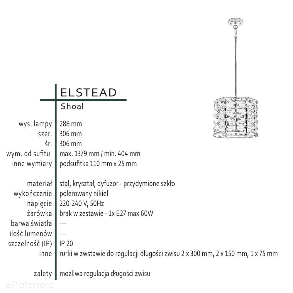 Kryształowa lampa wisząca Shoal (do salonu / nad stół) - Elstead (1xE27)